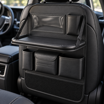 🚙 Backseat Organizer | Leather-Effect | Long Drives | Travelers | Fold-Down Tray