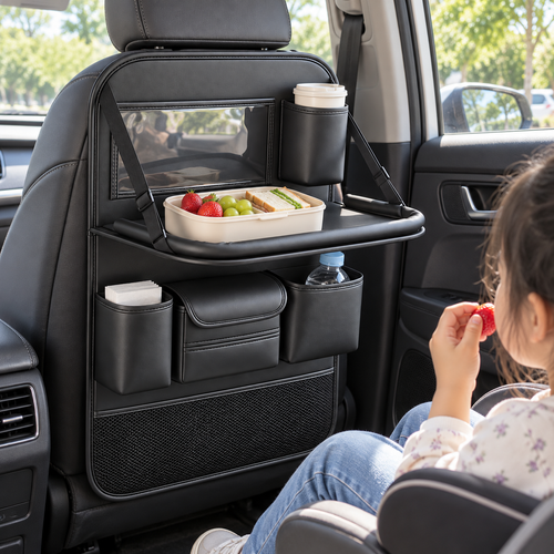 🚙 Backseat Organizer | Leather-Effect | Long Drives | Travelers | Fold-Down Tray
