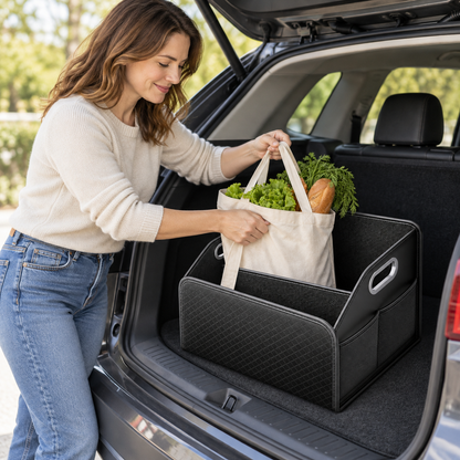 🚘 Trunk Organizer | Leather-Look | Grocery Runs | Drivers | Quilted Compartments