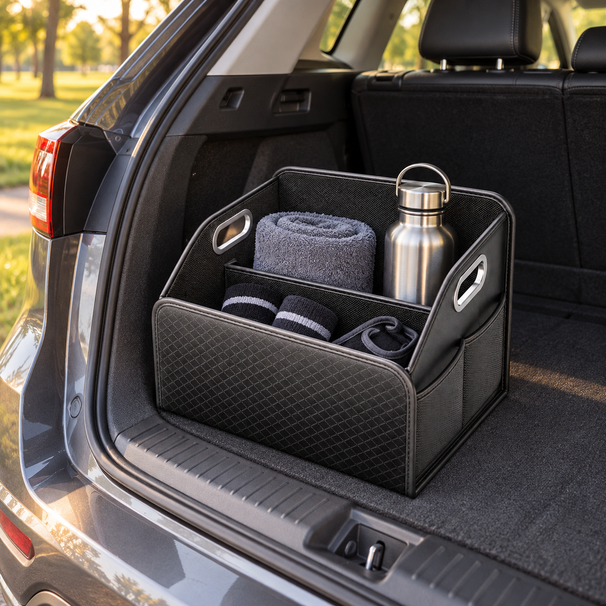 🚘 Trunk Organizer | Leather-Look | Grocery Runs | Drivers | Quilted Compartments