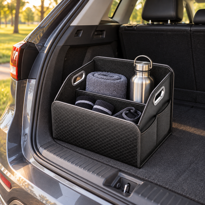 🚘 Trunk Organizer | Leather-Look | Grocery Runs | Drivers | Quilted Compartments
