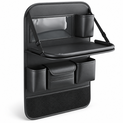 🚙 Backseat Organizer | Leather-Effect | Long Drives | Travelers | Fold-Down Tray